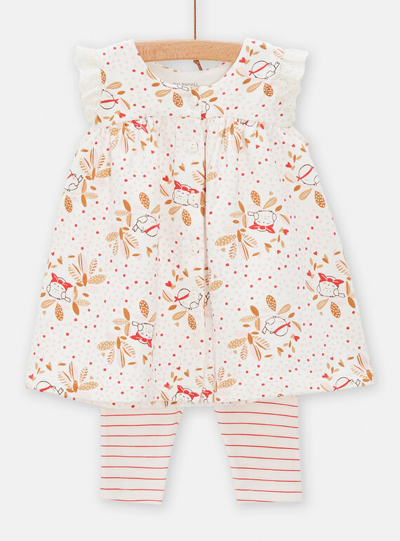 Set aus cremeweiß und rosa Kleid und Leggings mit Drucken für Baby-Mädchen TOU1ENS1 / 24SF03H2ENSA001