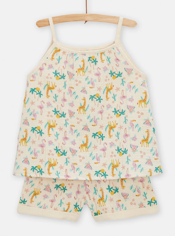 Pyjama für Mädchen aus Baumwollgaze in Ecru TEFAPYJGAZ / 24SH1151PYJ003