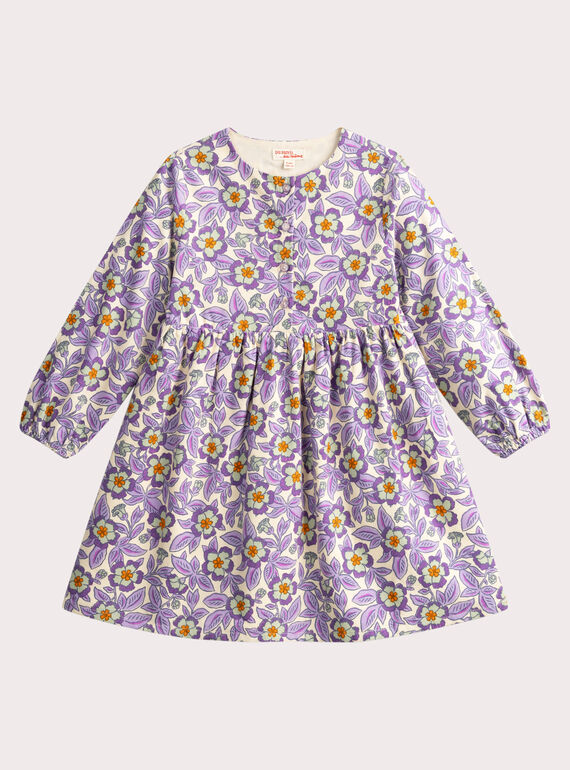 Kleid für Mädchen aus Cordsamt mit lila Blumendruck VAPEROB1 / 24W901R2ROB005