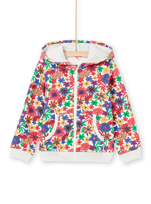 Kapuzenpulli für Mädchen in Ecru und Rot mit Blumendruck MAJOHAUJOG2EX / 21W90116JGH006