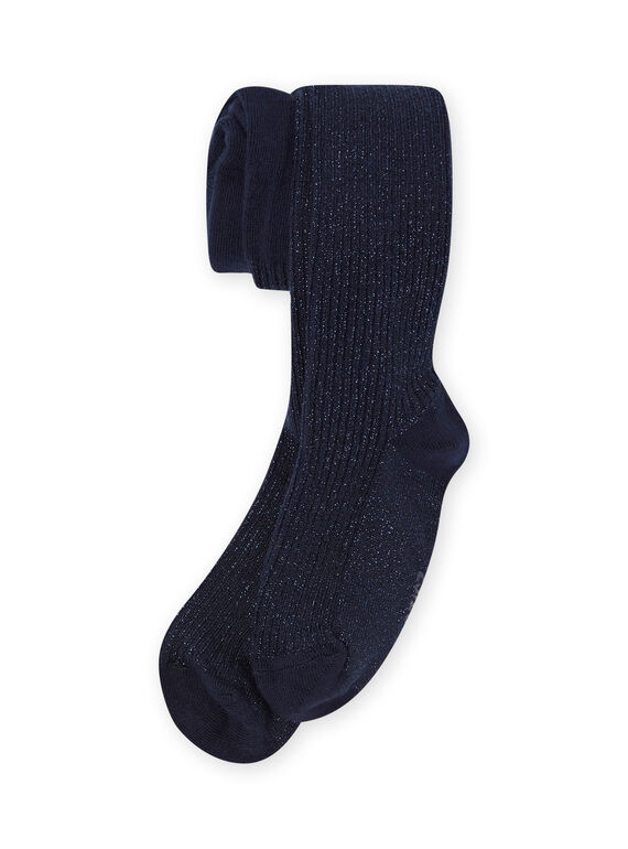 Einfarbige mitternachtsblaue Rippenstrumpfhose für Mädchen MYAJOSCOL2 / 21WI0115COLC205