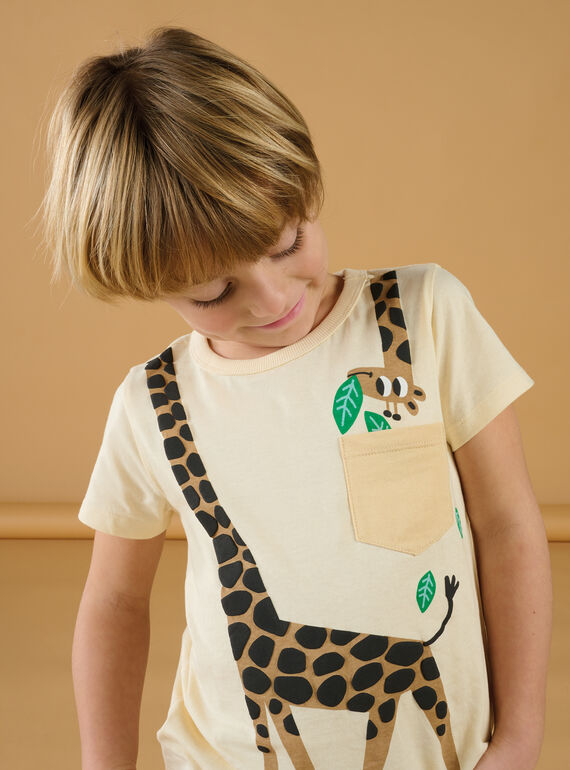 Cremefarbenes T-Shirt mit Giraffenmuster ROJUNTI5 / 23S902U5TMCA002
