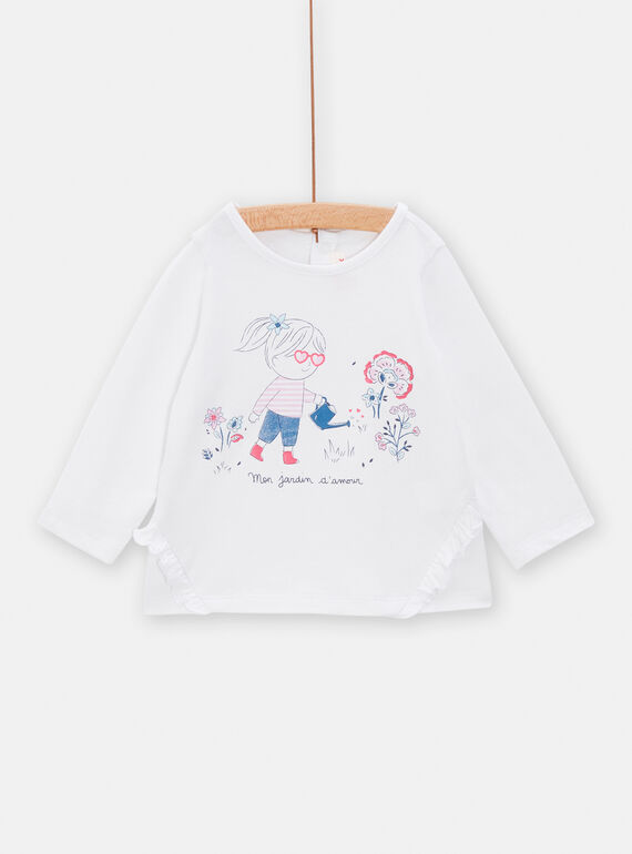 Weißes T-Shirt mit Motiv Mädchen im Garten für Baby-Mädchen TIDETEE2 / 24SG09J1TML000