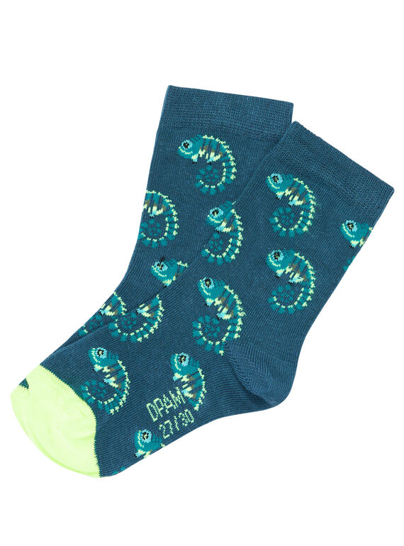 Marineblaue Socken für Jungen mit fluoreszierenden Details und Chamäleon-Motiv JYOCLOCHO / 20SI0211SOQ715