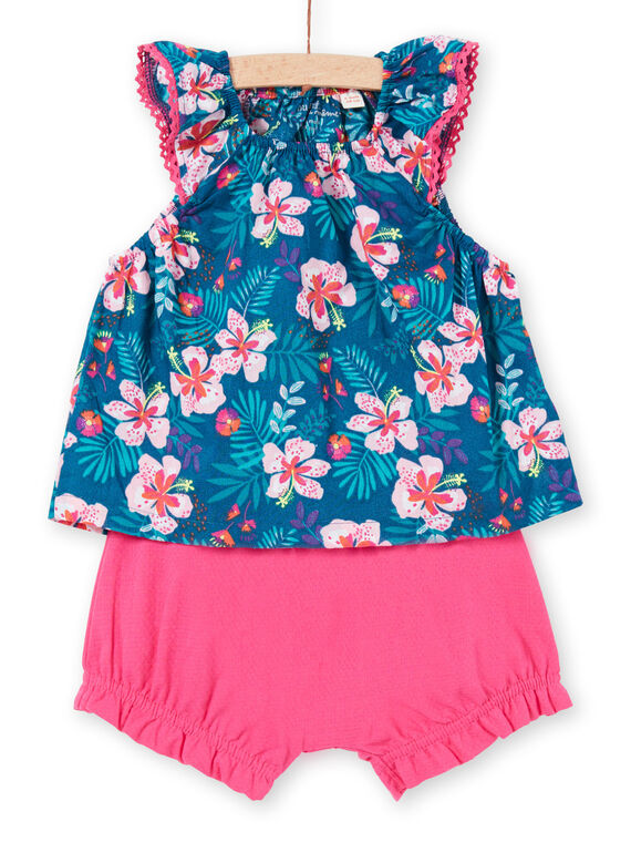 Baby Mädchen Petrol Blau & Rosa Top & Shorts LIBONENS / 21SG09W1ENS716