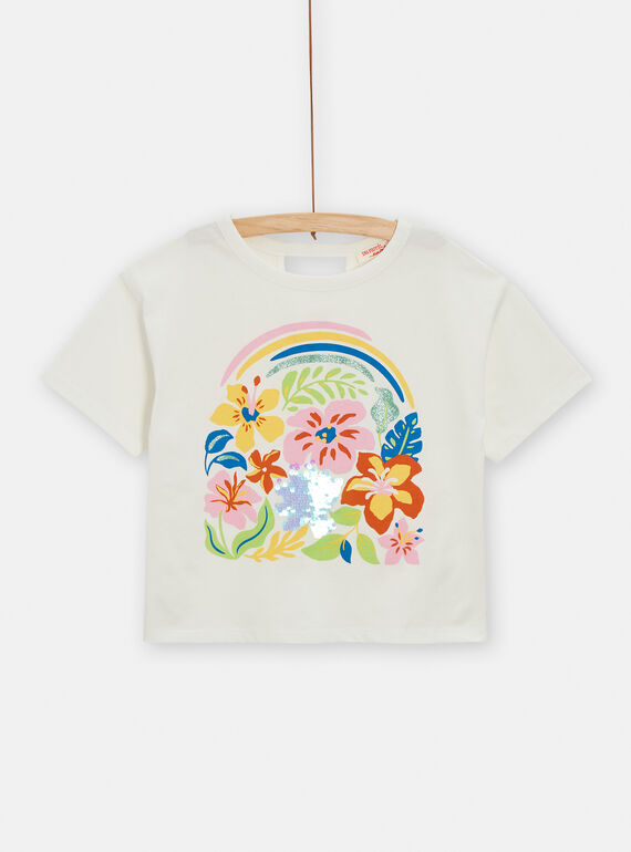 T-Shirt mit zauberhaftem Blumenmotiv aus Pailletten für Mädchen in Ecru TARYTI1 / 24S901U2TMC001