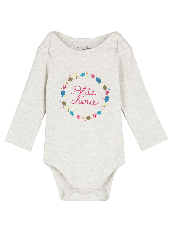 Grau melierter langärmeliger gerippter Body für Babys Mädchen GEFIBODNUI / 19WH13N3BDL943