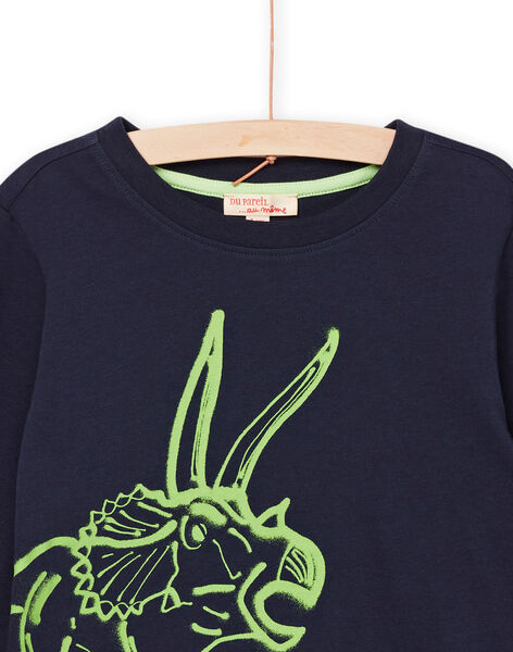 Marineblaues langärmeliges T-Shirt mit Dinosaurier-Muster POJOTEE2 / 22W902BATML705