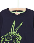 Marineblaues langärmeliges T-Shirt mit Dinosaurier-Muster POJOTEE2 / 22W902BATML705