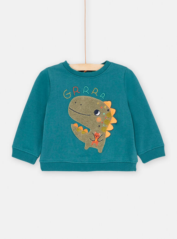 Flaschengrüner Sweater mit Dinosaurier-Animation für Baby-Jungen SUVERSWE / 23WG10J1SWEG611