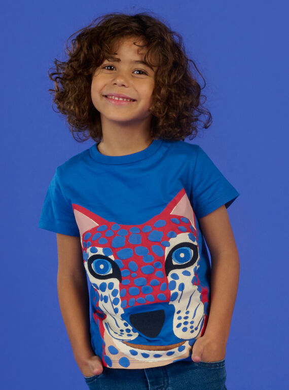 Blaues T-Shirt mit Leopardenkopf-Motiv RONAUTI2 / 23S902N2TMCC238