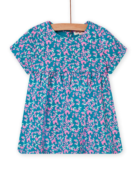 Baby Mädchen türkisfarbenes Kleid mit Blütendruck NIPLAROB3 / 22SG09K1ROBC216