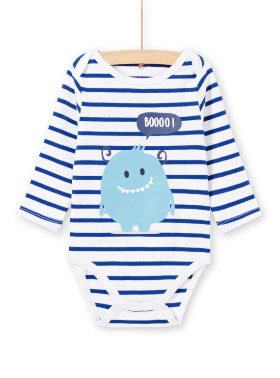 Baby Junge weiß lange Ärmel gestreiften Body mit Monster-Design MEGABODMON / 21WH14B3BDL000