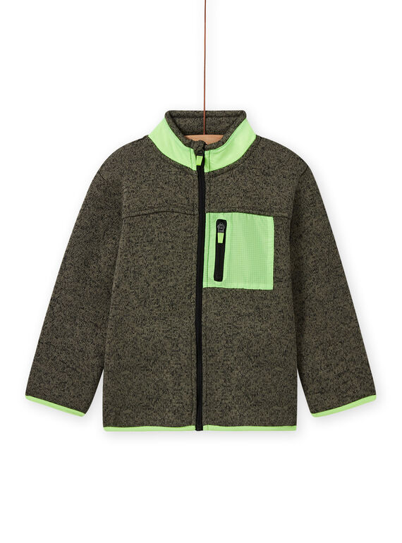 Weste für Jungen in Khaki mit Einsätzen in fluoreszierendem Grün MOJOGITEK4 / 21W90211GILG631