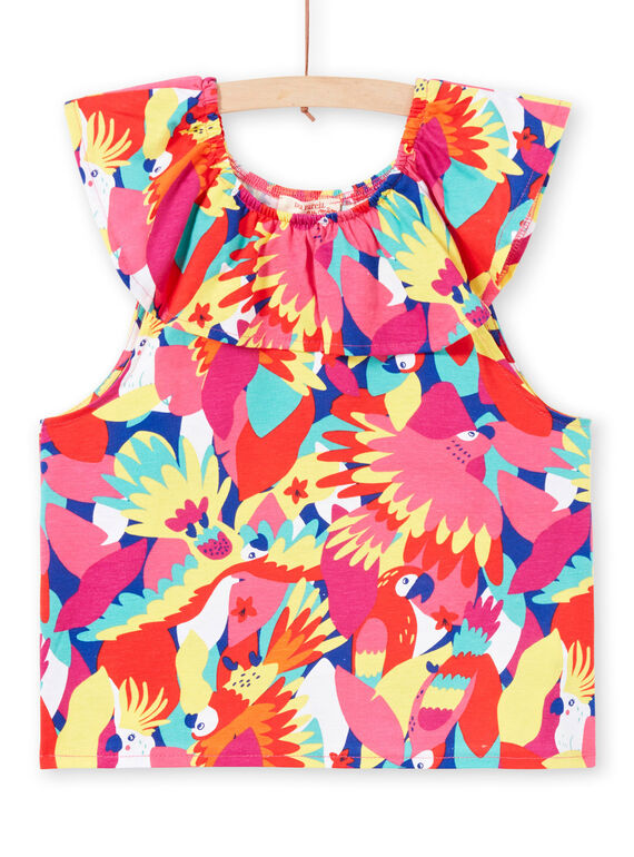Mädchen-T-Shirt mit Papageien-Print und Rüschen JAMARTI2 / 20S901P1TMC000