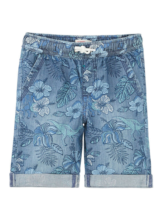 Bermudas aus changierendem Denim mittlerer Schwere für Jungen, mit Hawaii-Druck JOQUABER3 / 20S902R1BER721