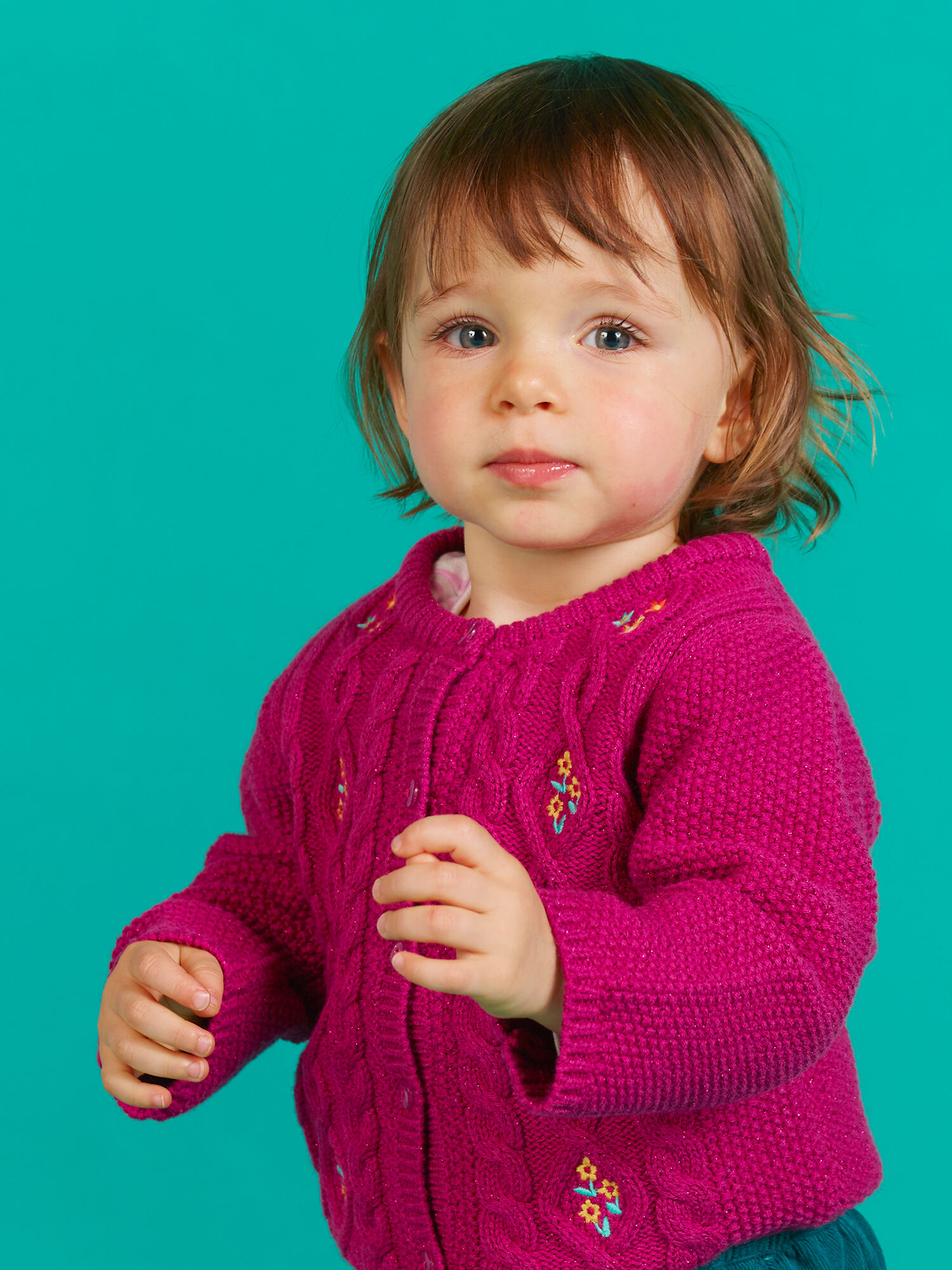 Baby Madchen dunkel rosa bestickt gestrickte Strickjacke online kaufen Weste Pullover Sweatshirt DPAM