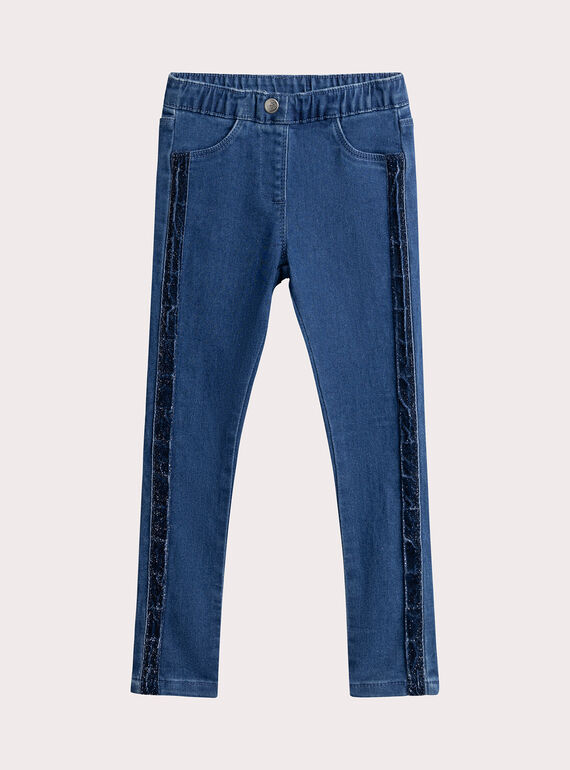 Jegging aus blauem Denim mit Lurexstreifen für Mädchen  VAJOJEG1 / 24W901H1PANP274