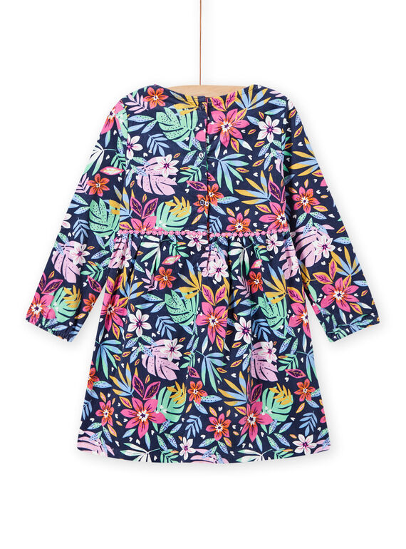 Kind Mädchen blaues Kleid mit buntem Blumendruck in Samt MAPLAROB2 / 21W901O1ROBC202