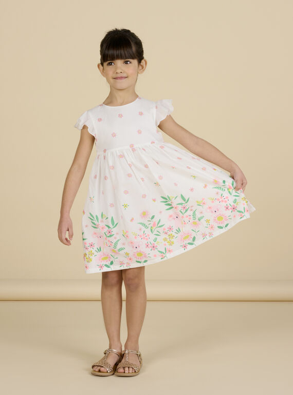 Kind Mädchen Kleid in ecru mit Blumendruck NASOROB4 / 22S901Q1ROB001