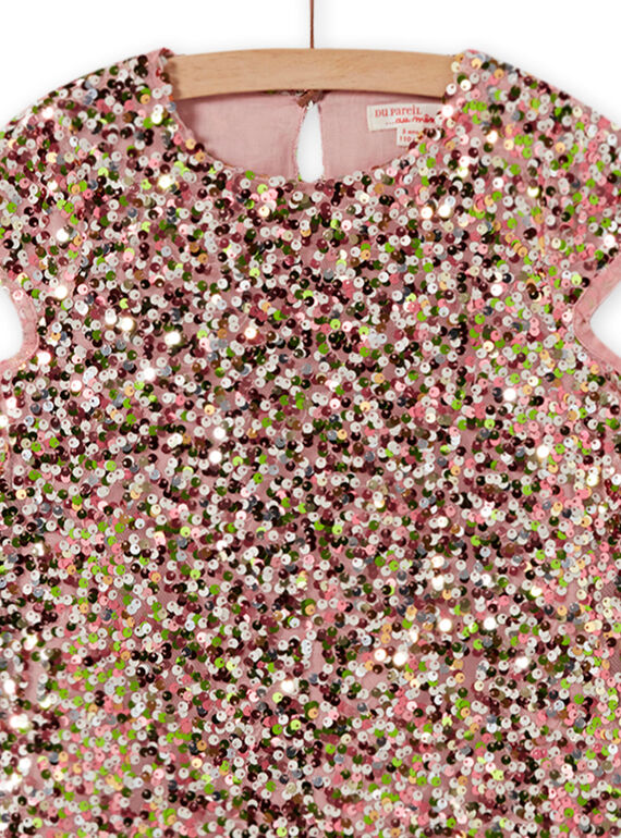 Rosa Kleid mit Pailletten Kind Mädchen MANOROB2 / 21W901Q2ROB303