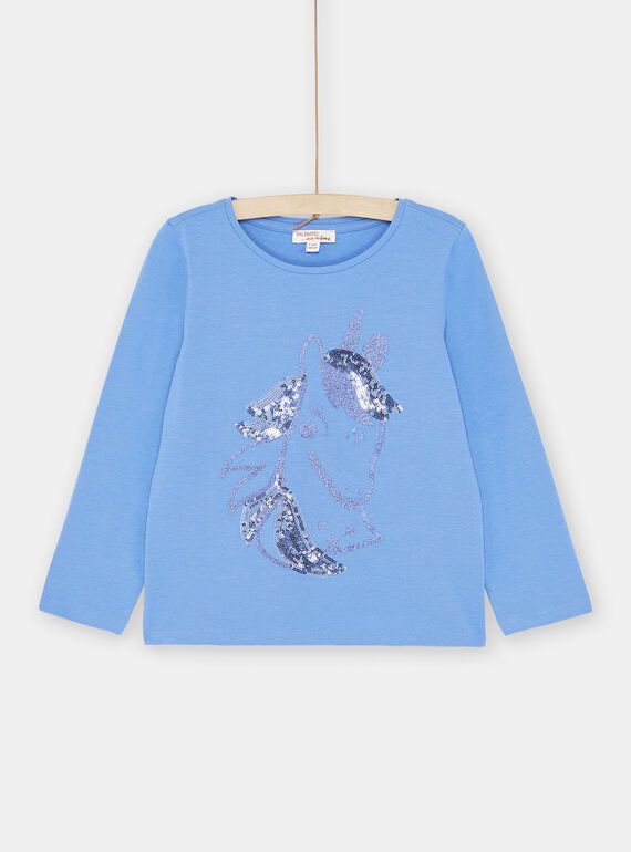 T-Shirt aus blauem Sequin, Mädchen SAJOYTEE7 / 23W901F6TML216