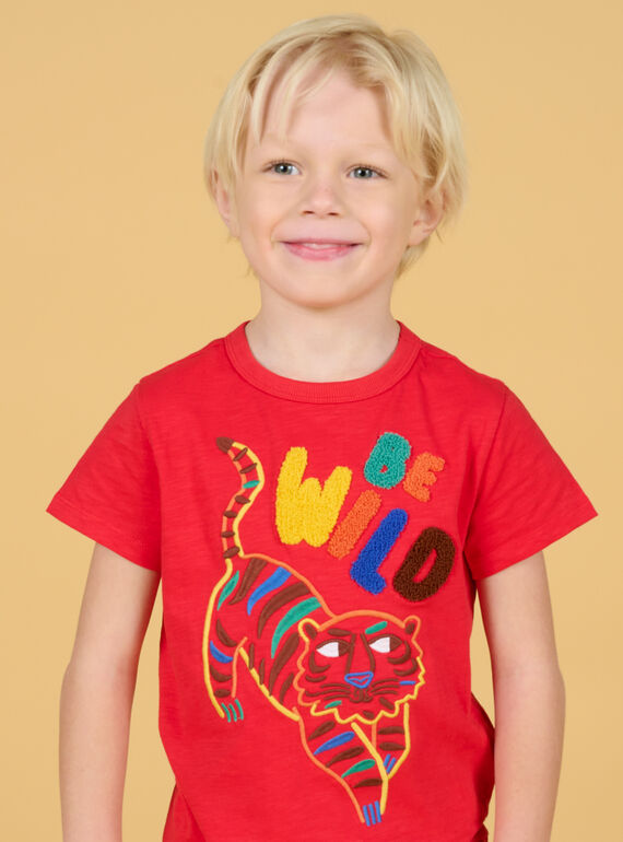 Rotes Tiger-T-Shirt für Kind Junge NOFLATI2 / 22S902R1TMCF517
