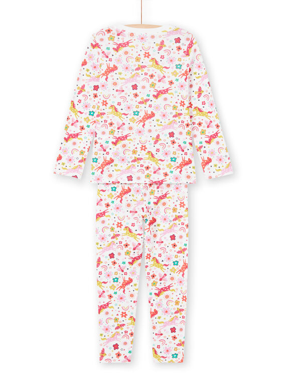 Pyjama-Set für Mädchen mit rosa und ecrufarbenen Einhörnern und einer Hose mit Fantasieaufdruck MEFAPYJUNI / 21WH1186PYJ001