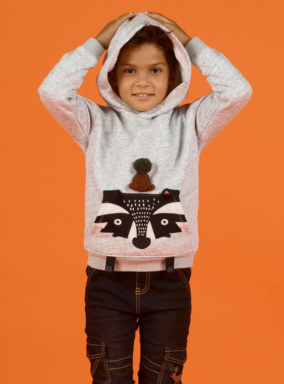 Grauer Kapuzenpulli mit Tiermuster für Baby-Jungen MOSAUSWE / 21W902P1SWEJ922