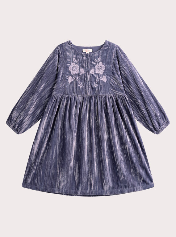 Violettes Kleid aus Samt mit Stickereien für Mädchen VAPEROB3 / 24W901R3ROBH703