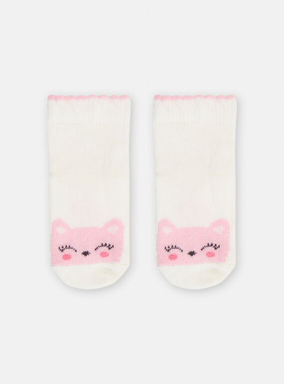 Socken in Ecru mit Kätzchenmuster für Baby-Mädchen TYICLUSOQ / 24SI09C2SOQ001