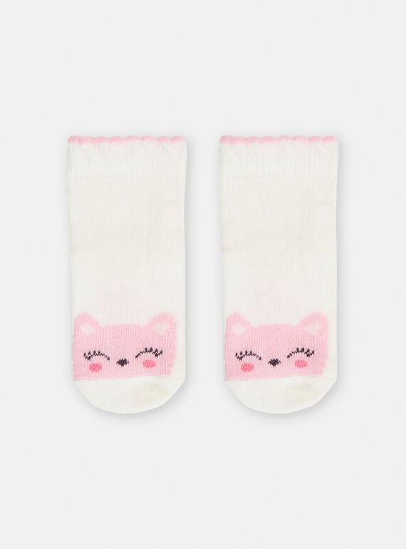 Socken in Ecru mit Kätzchenmuster für Baby-Mädchen TYICLUSOQ / 24SI09C2SOQ001