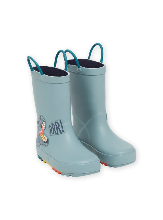 Regenstiefel blau-grün mit blau-grauem Dinosaurier-Patch ROPLUIDINO / 23KK3611D0C600