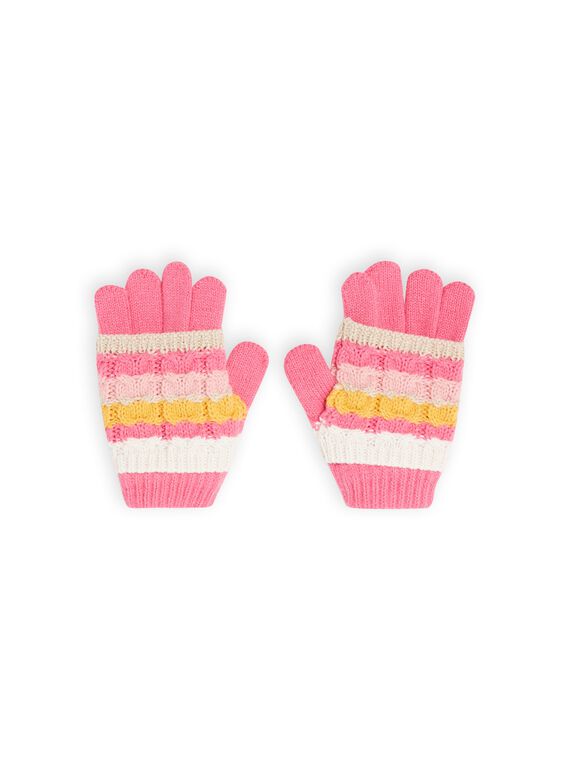 Rosafarbene Handschuhe mit bunten Streifen Kind Mädchen MYASAUGAN1 / 21WI0163GAN030