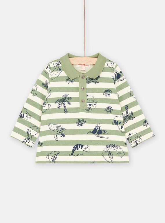 Weißes und lindgrünes Poloshirt mit Streifenmuster für Baby-Jungen SUVERPOL / 23WG10J1POL005