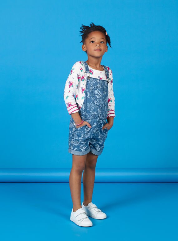 Blaue und weiße Denim-Latzhose mit Blumendruck LANAUSAC / 21S901P1SACP274