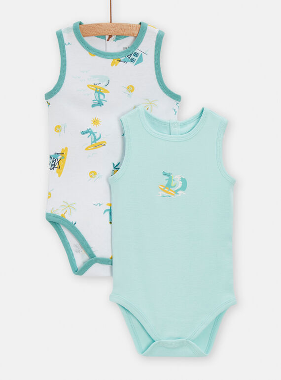 Doppelpack weißer und blauer Fantasie-Bodys für Baby-Jungen TEGABODCRO / 24SH1472BOD000