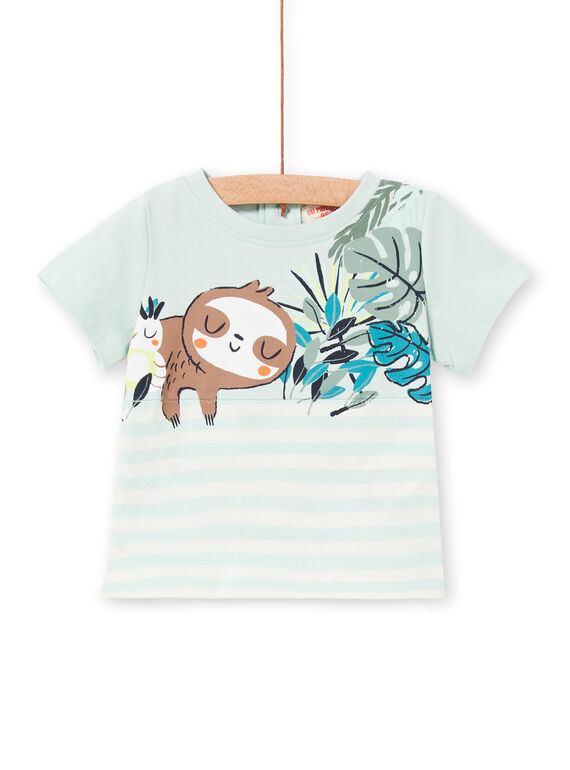 Wasser grün und weiß gestreiftes Baby-Jungen-T-Shirt LUVERTI3 / 21SG10Q3TMCG632