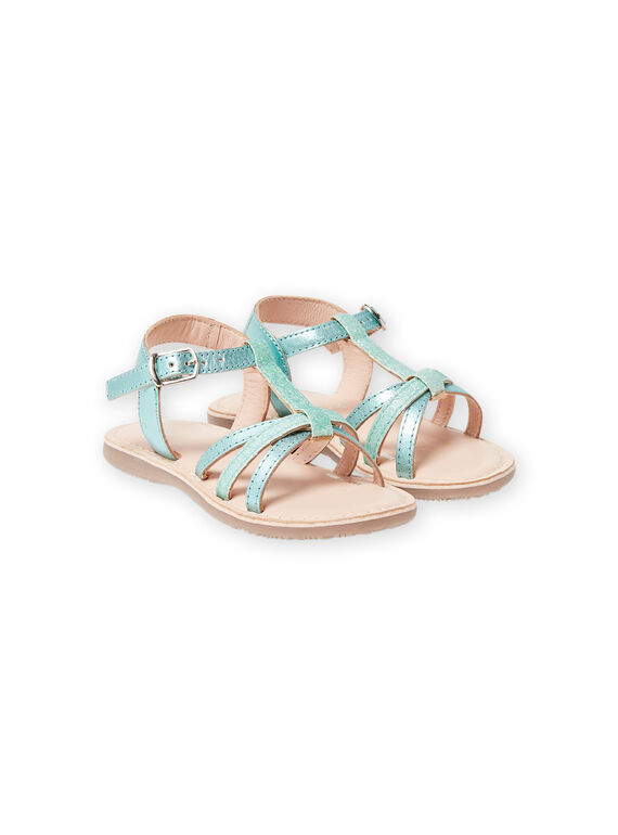 Grün schillernde Mädchensandalen aus Leder mit Glitzerriemen LFSANDLOU / 21KK355CD0E600