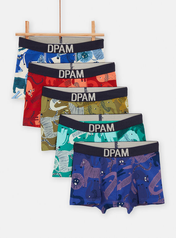 5 mehrfarbige Boxershorts mit Tierprint für Jungen TEGOBOXSEM1 / 24SH1261BOXC214