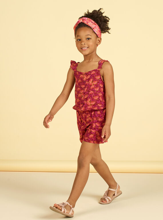 Jumpsuit für Mädchen in Burgund und Orange mit Laubdruck LATERCOMBI / 21S901V1CBL719
