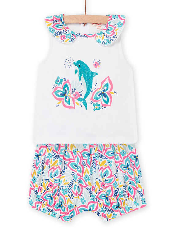 Baby Mädchen weißes T-Shirt und Shorts-Set NIPLAENS / 22SG09K1ENS000