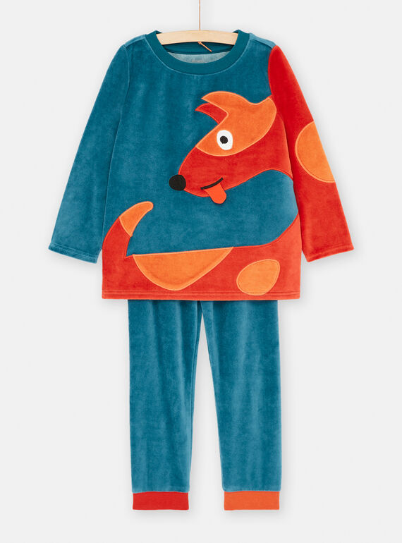 Schlafanzug aus blauem Velours mit Hundemotiv, Jungen SEGOPYJCHI / 23WH1246PYJC217