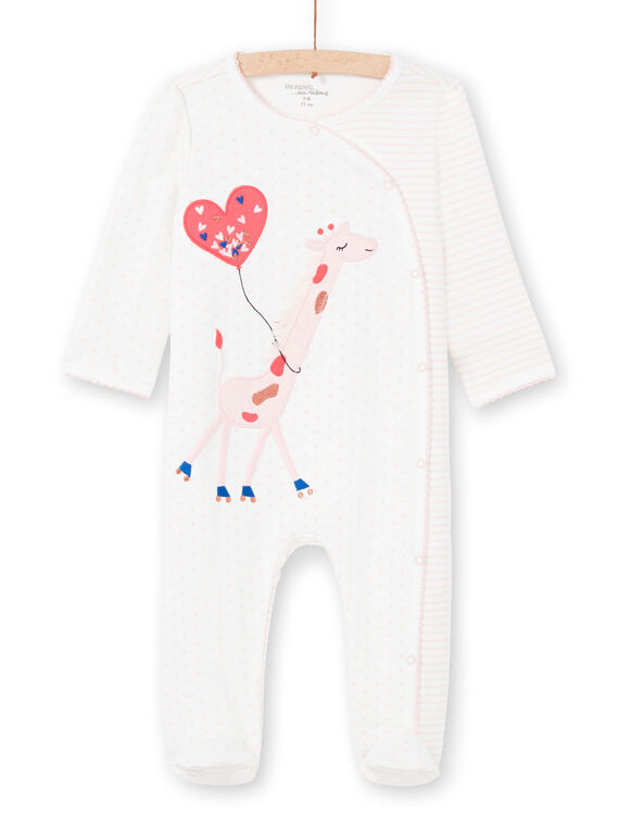 Baby-Mädchen-Strampler in Ecru mit Streifen und Tupfen MEFIGREGIR / 21WH1332GRE001