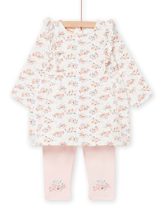 Baby Mädchen ecru und rosa geblümtes Outfit NIMOENS / 22SG09N1ENS001