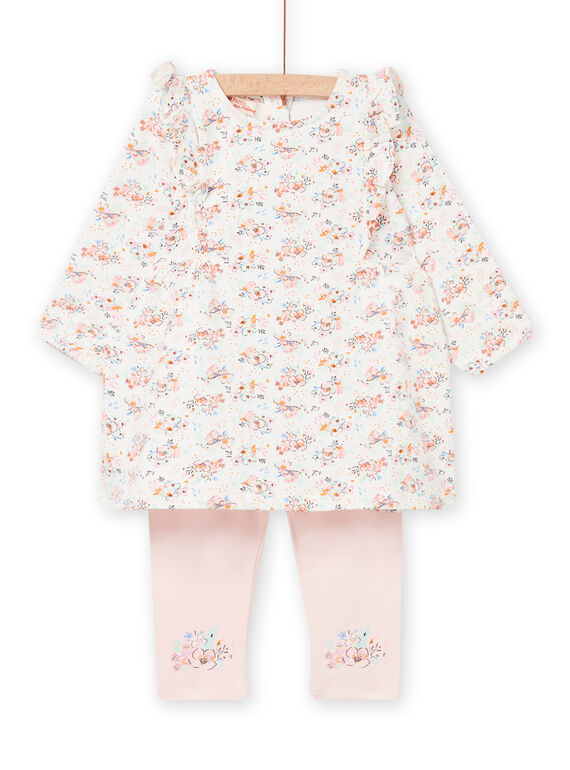 Baby Mädchen ecru und rosa geblümtes Outfit NIMOENS / 22SG09N1ENS001