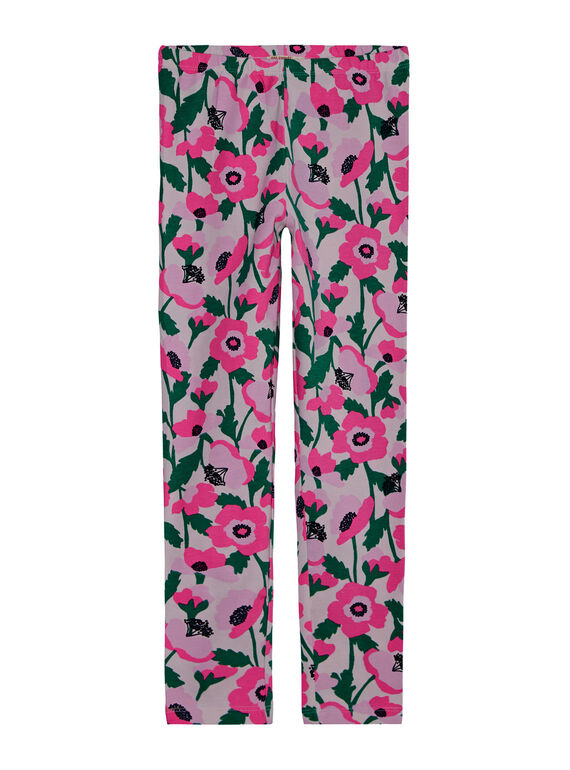 Mädchen-Leggings mit rosa Blumen und fluoreszierenden Details JYAPOELEG2 / 20SI01G1CAL301