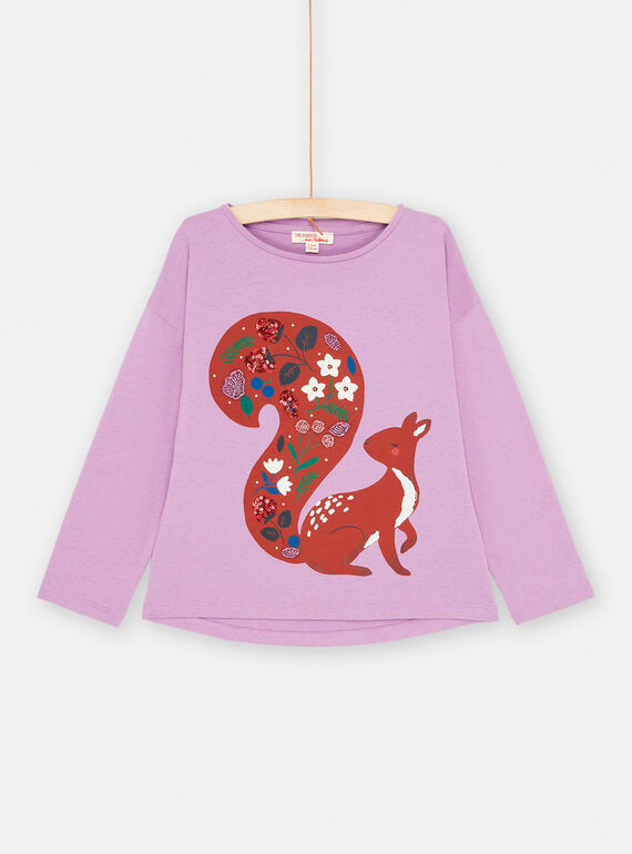 Violettes T-Shirt mit Eichhörnchen-Muster für Mädchen SAKHOTEE3 / 23W901Q3TMLH708