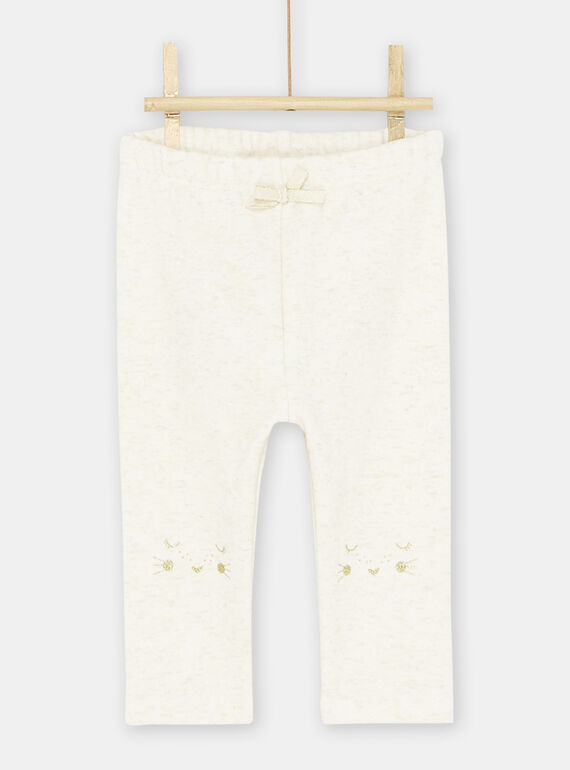 Hose, beige meliert, mit Tierkopfstickerei, Baby, Mädchen SIJOPANDOU1 / 23WG09B2PANA011