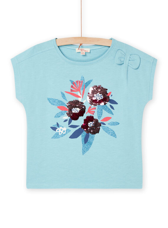 Blaues, graues T-Shirt mit Blumenmuster RABLETI / 23S90131TMC205